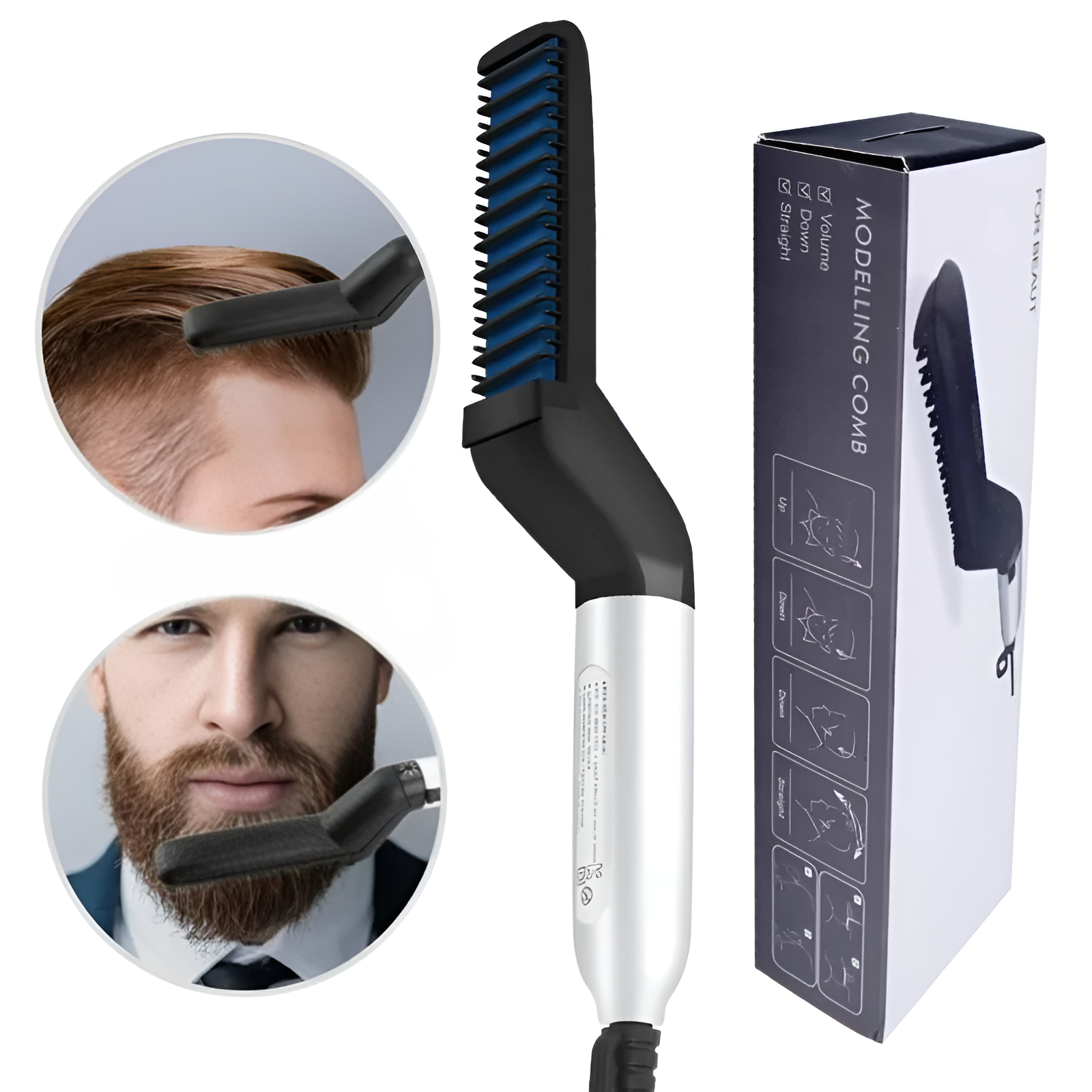 Hair & Beard Straightener Comb for Men | Quick Heating Ceramic Beard & Hair Styling Brush