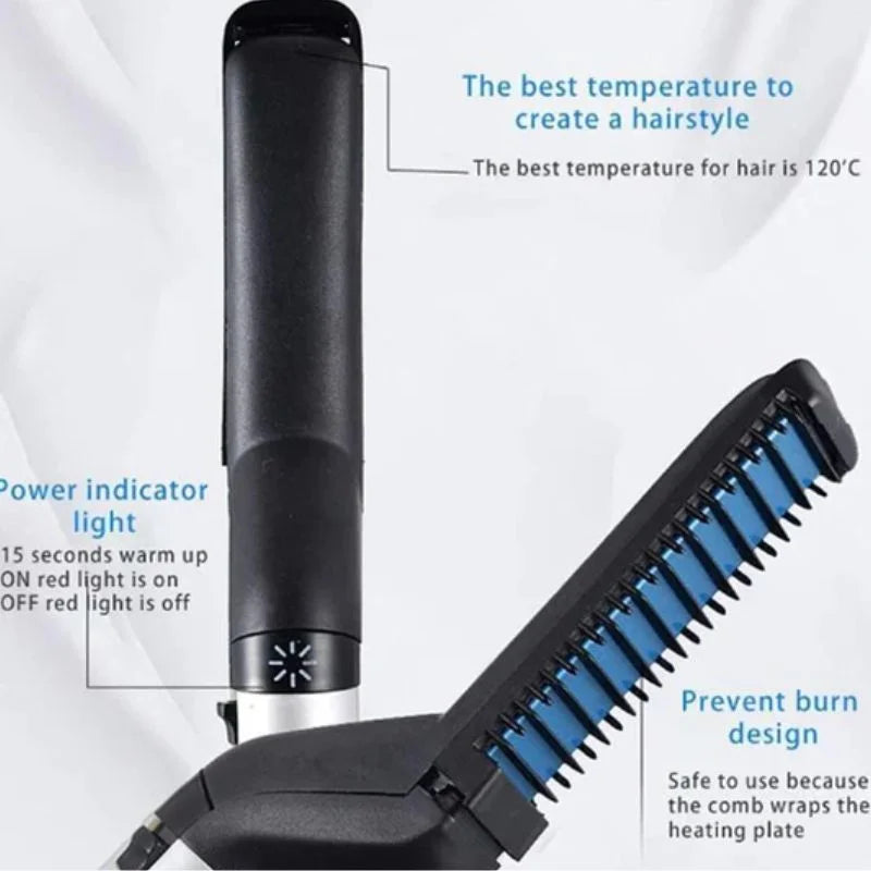 Hair & Beard Straightener Comb for Men | Quick Heating Ceramic Beard & Hair Styling Brush